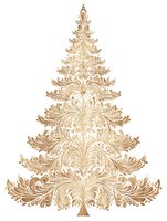 Elegant gold ornamental Christmas tree with baroque flourishes and scrollwork on white background, isolated for holiday designs.