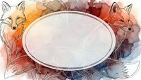Watercolor fox illustration with blank oval frame on transparent background for logo design and branding projects.