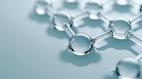 Molecular structure model in glass or crystal on light blue background with soft shadows, demonstrating scientific concept for chemistry or research.