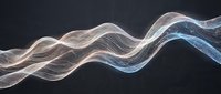 Abstract flowing wave lines with luminous blue and pink gradient effects on dark background for modern digital design and technology concepts.