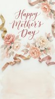Happy Mother's Day greeting card with soft pink peonies, cream roses and golden ribbon on light background for holiday celebration and family appreciation.