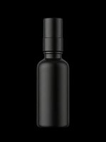 Black spray bottle with pump dispenser isolated on transparent background, ready for cosmetics, cleaning products, essential oils, and skincare packaging design use on t-shirts, labels, and print-on-demand products.