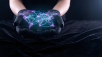 Hands holding glowing digital network mesh with interconnected nodes, representing data connection, technology innovation, and global communication for web design and tech concepts.