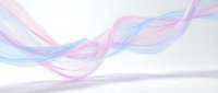 Soft flowing fabric waves in pastel pink and blue tones float gracefully on a white background, creating an elegant abstract motion effect.