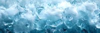 Panoramic view of frozen ice crystals and snow formations creating abstract winter texture in light blue tones, macro photography for backgrounds.