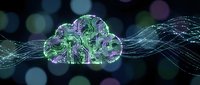 Cloud computing network technology with circuit board pattern and digital data flow for enterprise infrastructure and IT solutions.