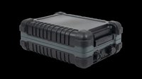 Rugged black protective equipment case with reinforced corners and latches, isolated on transparent background. Ready for clipart, print-on-demand, sublimation, and design projects.
