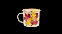 Ceramic mug with vibrant red and yellow floral pattern, isolated on transparent background. Ready for print-on-demand, sublimation, t-shirt design, stickers, and clipart applications.