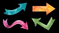 Watercolor arrows in teal, orange, pink, and green with textured painted finishes. Isolated on transparent background, ready for clipart, t-shirt design, stickers, and print-on-demand projects.