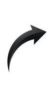 Black curved arrow pointing right isolated on white background for web design, presentations and infographics.