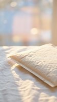 Soft white knitted fabric texture with warm bokeh lights background for cozy home decor and textile design projects.