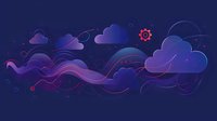 Dreamy night sky with flowing purple and red waves among stylized clouds, featuring minimalist design elements and cosmic atmosphere. For web banners and backgrounds.