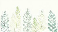 Delicate botanical line art featuring gentle green and teal leaves arranged in vertical stems on white background, creating minimalist nature pattern.