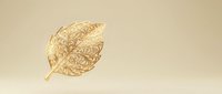Golden ornate leaf with intricate filigree patterns on cream background for luxury branding and elegant design projects.