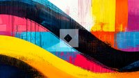Vibrant abstract waves in bold colors with textured brush strokes and dynamic curved shapes create energetic modern art composition against light background.