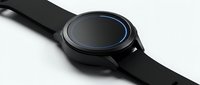 Sleek black smartwatch with circular touchscreen display and dark band, isolated on white background for product design and technology marketing use.