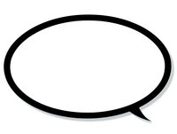 Empty speech bubble with black outline on white background for text insertion and communication design projects.