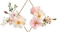 Delicate pink roses and baby's breath arranged in a geometric diamond frame, creating an elegant floral composition for wedding invitations or romantic designs.