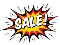 Comic book style explosion burst with SALE text in bold white letters on yellow and red starburst background for promotional marketing campaigns.
