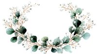 Elegant eucalyptus wreath with white berries and green leaves on white background, perfect for wedding invitations and botanical designs.