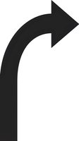 Black curved arrow pointing right on white background isolated for graphic design and presentation use.