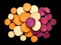 Sliced root vegetables including orange carrots, pale parsnips, and deep purple beets arranged in a circular composition. Isolated on transparent background, ready for culinary designs, recipes, nutrition graphics, and food-related projects.