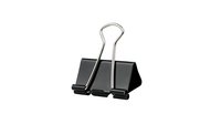 Black binder clip isolated on white background, office supply for organizing documents and papers.