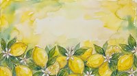Watercolor lemon border with yellow fruits, green leaves, and white blossoms on cream background. Seamless pattern tiles for kitchen decor, recipe cards, and culinary designs.