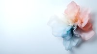 Delicate floral composition with soft pink and blue translucent petals creating ethereal abstract form against white background, artistic macro photography.
