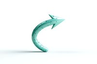 Curved mint green arrow with textured surface pointing upward on white background, showing growth and direction concept. Isolated design element.