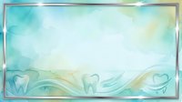Dental care watercolor background with tooth icons and flowing waves in soft turquoise and cream tones, suitable for dental clinic marketing and healthcare design projects.