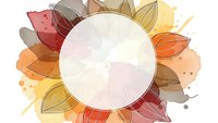 Autumn watercolor sunflower with warm orange, red and yellow petals surrounding white center circle for seasonal design projects.