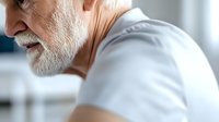 Senior Caucasian man with white beard and t-shirt shown in profile view against blurred background, expressing contemplation and wisdom in natural lighting.