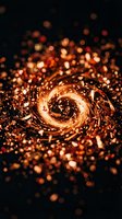 Golden swirling vortex with glowing particles and bokeh lights on dark background, suitable for abstract backgrounds and digital design projects.