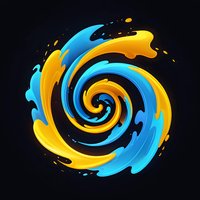 Dynamic spiral splash in vibrant blue and yellow colors on black background, with liquid motion effect creating abstract swirling pattern. Suitable for modern design projects.
