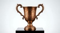 Ornate bronze trophy cup with decorative handles and engraved patterns on pedestal base, symbolizing achievement and victory in competitions and awards ceremonies.