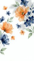 Watercolor floral pattern with orange and blue flowers on white background for wedding invitations, greeting cards and textile design projects.