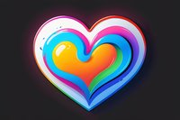 Vibrant multicolored heart shape with neon glow effect on dark background features flowing gradient layers in rainbow hues, creating dynamic modern design element.