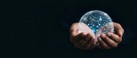 Male hands holding glowing digital globe with network connections, representing global technology, data connectivity, and worldwide business innovation on dark background.