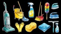 Cleaning supplies and equipment collection isolated on transparent background, ready for t-shirt designs, clipart, stickers, print-on-demand products and sublimation projects.