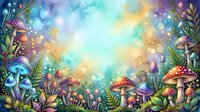Enchanted forest scene with glowing mushrooms, magical lights, and vibrant flora creating a whimsical woodland atmosphere. Perfect for fantasy, children's book illustrations, and creative design projects.