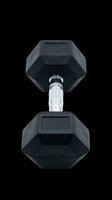 Pair of black hexagonal dumbbells with chrome handle isolated on transparent background, ready for fitness, gym, and workout design projects including t-shirts, posters, and print-on-demand products.