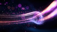 Magical glowing light trails with purple and pink particles flowing through dark space creating ethereal cosmic effect. Dynamic energy streams with bokeh elements.