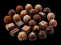 Assorted chocolate truffles and bonbons isolated on transparent background, ready for culinary design, packaging, menus, print-on-demand products, and digital food graphics.