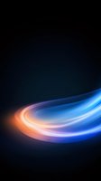 Dynamic curved light trails in blue and orange glow against dark background, creating flowing energy effect for technology and motion designs.