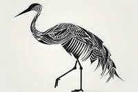 Decorative black crane silhouette with abstract wavy line pattern design on light background, isolated artwork suitable for wall art and fabric prints.