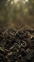 Earthworms in rich soil with roots and organic matter, close-up macro view showing natural composting and soil ecosystem for gardening, agriculture, and environmental education.