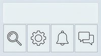 Minimalist line icons set featuring magnifying glass, gear, bell and chat bubbles on light gray background for web interface design.