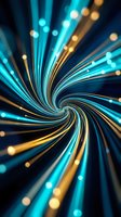 Dynamic spiral vortex with glowing blue and gold light streaks creating swirling motion effect on dark background for digital design and technology concepts.