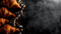 Fresh baked golden croissants dusted with flour on dark background with copy space, dramatic food photography style for bakery and restaurant menu.